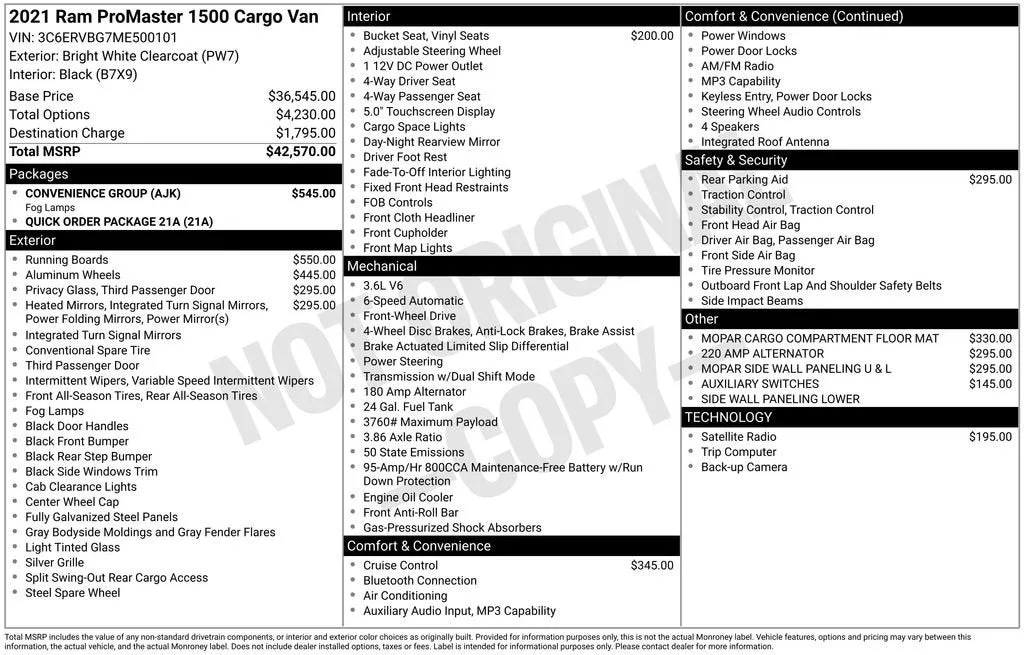 2021 RAM ProMaster Cargo Van 1500 HIGH ROOF 13 photo 6