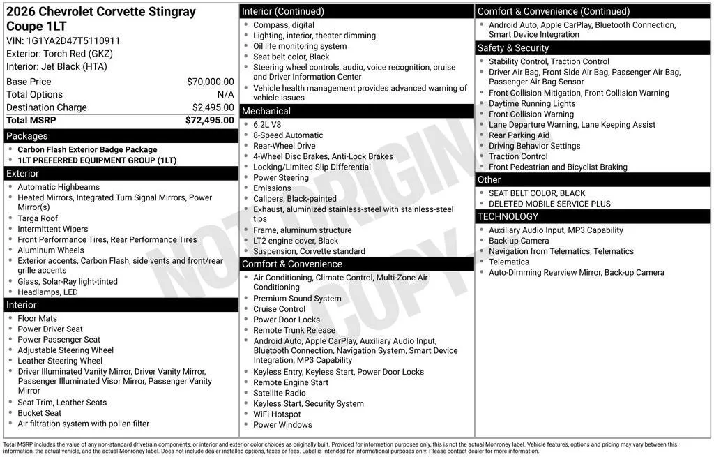 2026 Chevrolet Corvette Stingray 1LT photo 6