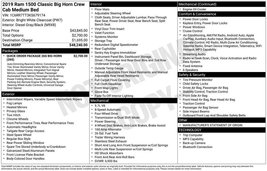 2019 RAM 1500 Classic Big Horn Crew Cab 4x4 6'4" Box photo 6