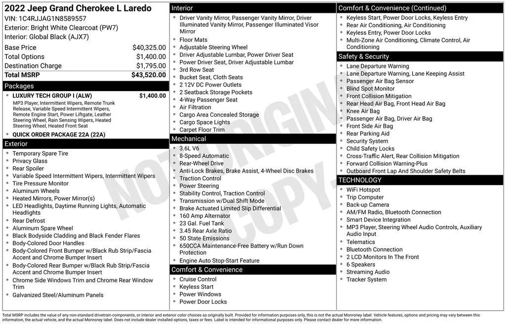 2022 Jeep Grand Cherokee L Laredo 4x2 photo 6