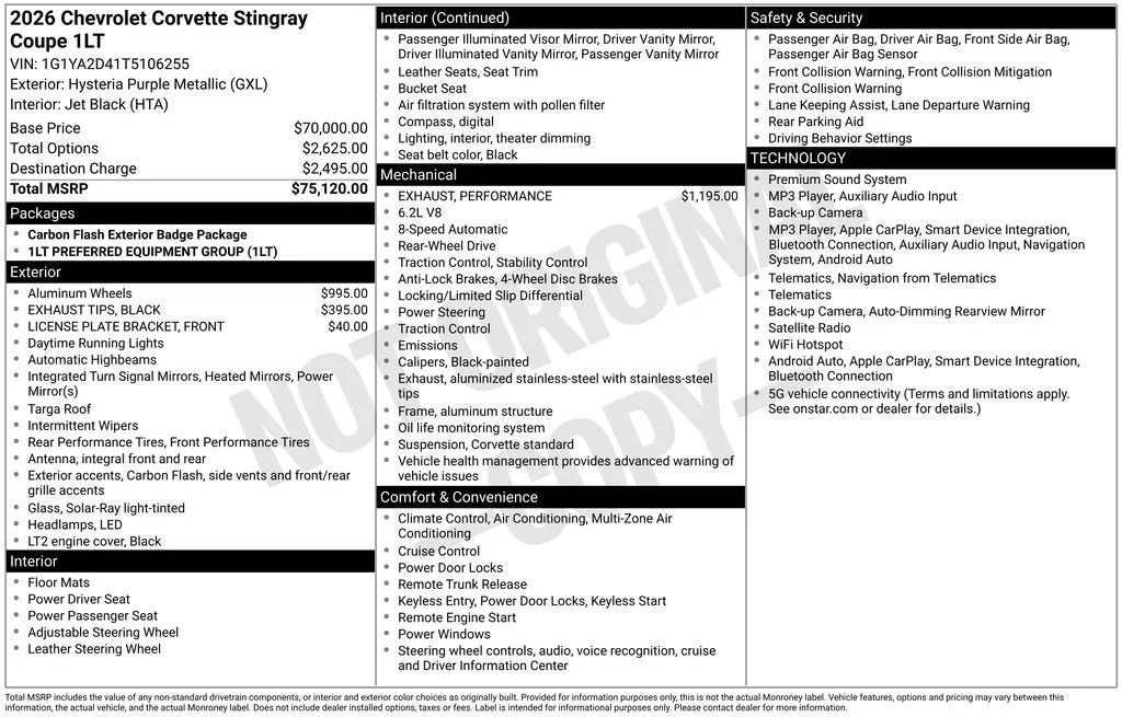 2026 Chevrolet Corvette Stingray 1LT photo 6