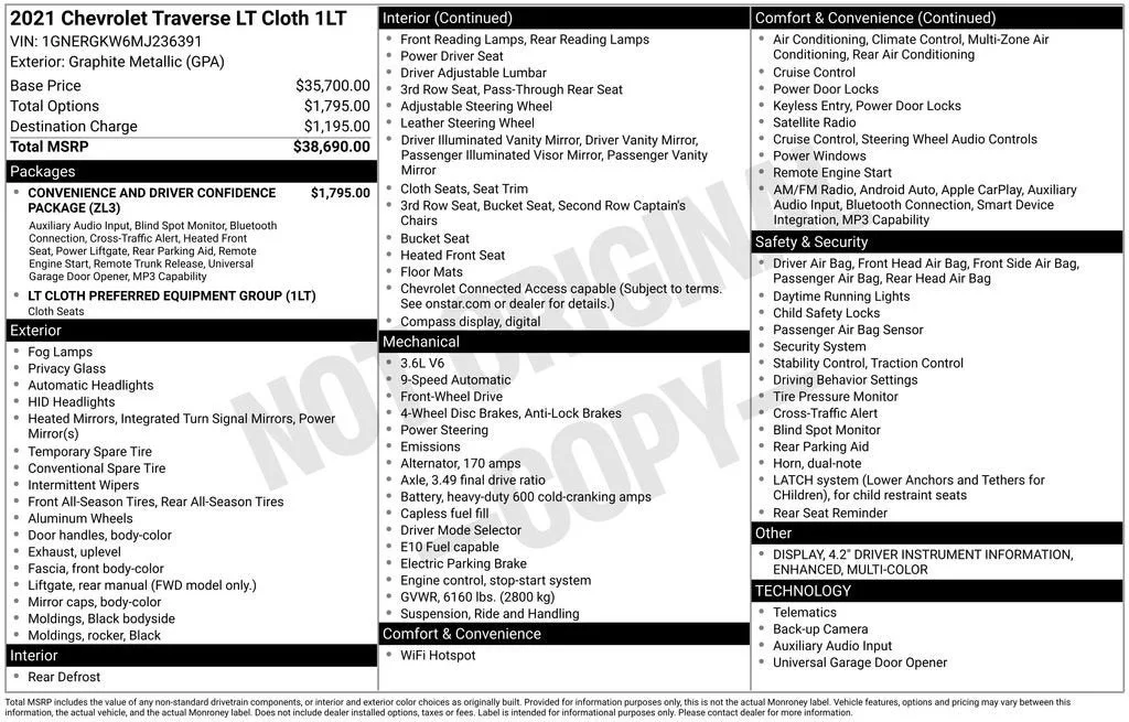 2021 Chevrolet Traverse LT Cloth photo 6