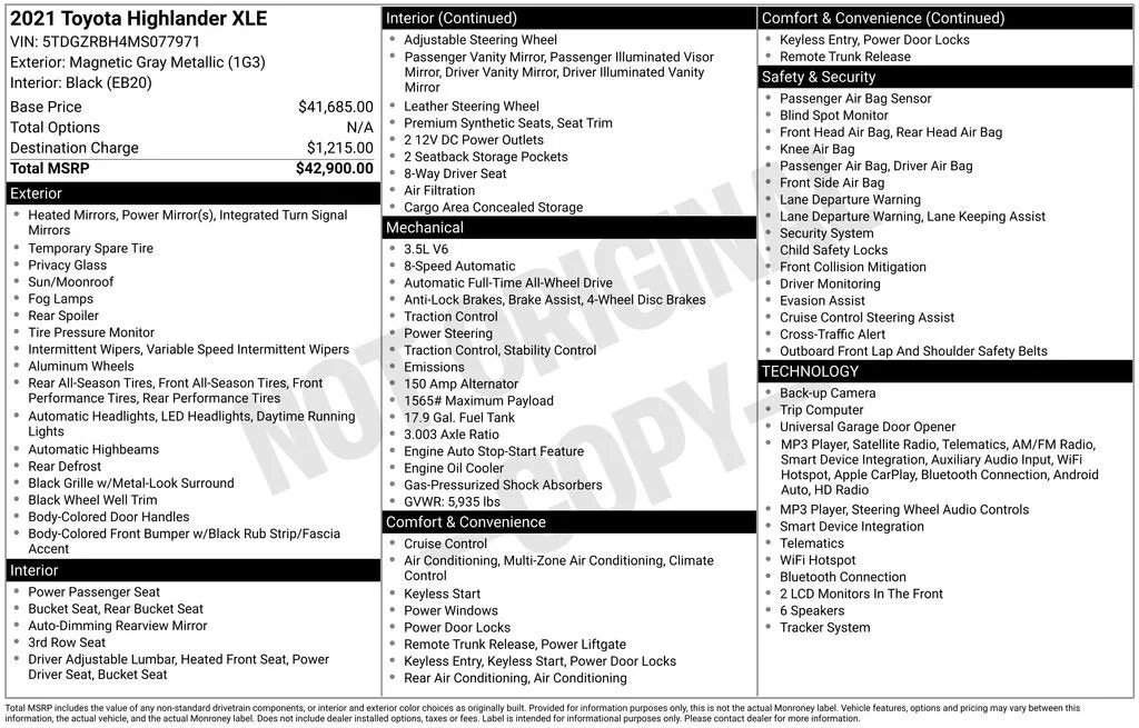 2021 Toyota Highlander XLE photo 6