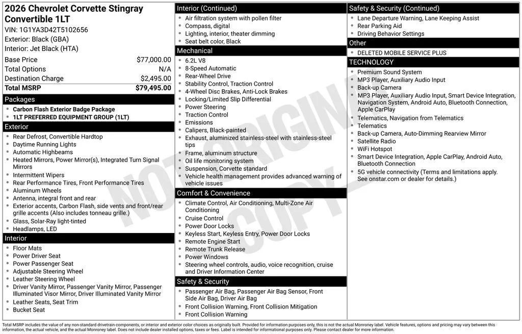 2026 Chevrolet Corvette Stingray 1LT photo 6