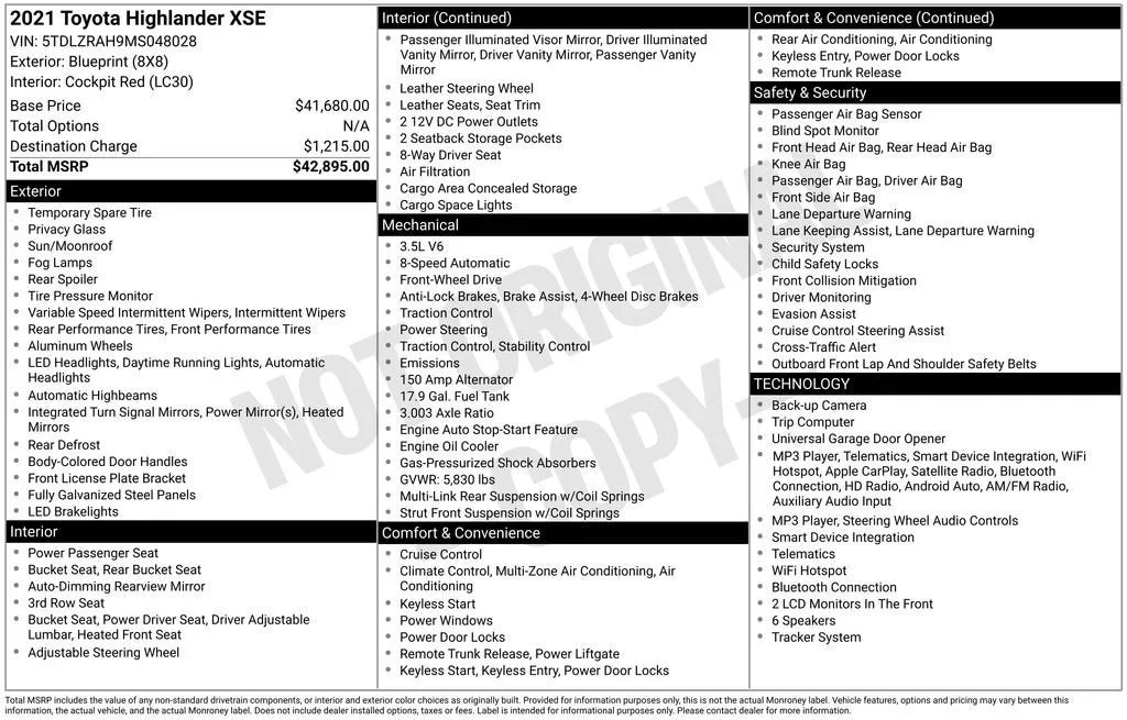 2021 Toyota Highlander XSE photo 6