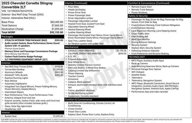 2025 Chevrolet Corvette Stingray 2LT photo 7