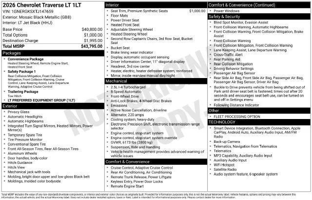 2026 Chevrolet Traverse LT photo 2