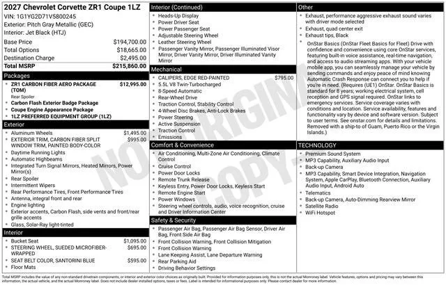 2027 Chevrolet Corvette ZR1 1LZ photo 7