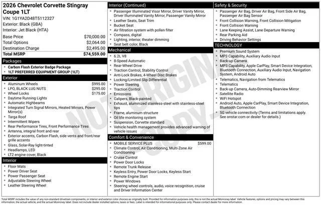 2026 Chevrolet Corvette Stingray 1LT photo 2